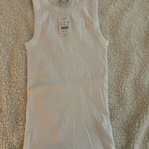 J. Crew White Ribbed Crewneck Tank Top